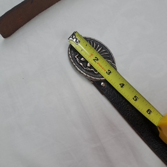 Eagle Belt Buckle Made in Italy with Leather Brown Belt 36in Vintage - Picture 9 of 13